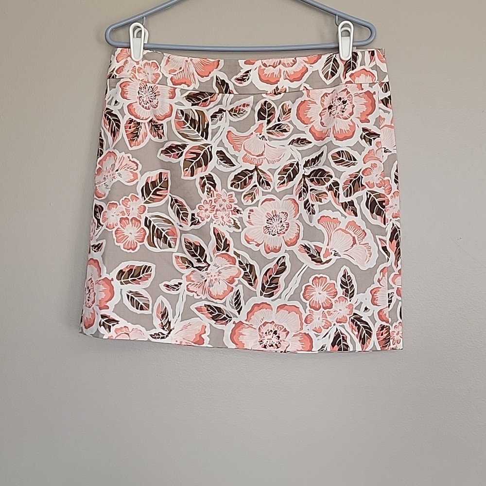 LOFT Orange Brown White Floral Mini Skirt Size 12P  NWT